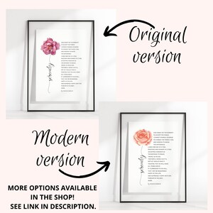 Original Version of The Full Serenity Prayer Printable Wall Art by Reinhold Niebuhr with Watercolor Flower, AA Sobriety Gift for Women image 2