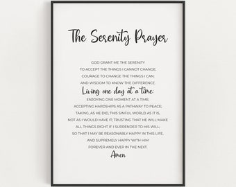 Printable Serenity Prayer Full Version by Reinhold Niebuhr, Minimalist Typography Alcoholics Anonymous Sobriety Gift, Addiction Recovery Art