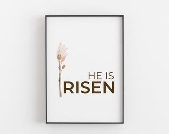 Él es Escritura resucitada imprimible, Mateo 28:6 Arte del versículo bíblico, Arte de la pared de Pascua, Impresión de Pascua, Arte de la pared cristiana imprimible, Regalo de Pascua