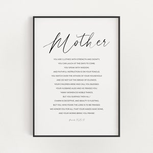 Proverbs 31:25-31, Christian Mother&#39;s Day Gift, Scripture Digital Print, Christian Wall Art, Mom Bible Verse Printable