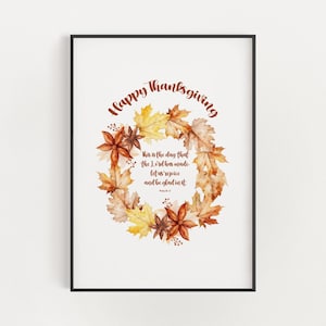 Arte de pared con versículo bíblico imprimible del Salmo 118:24, descarga digital de las Escrituras cristianas de Feliz Día de Acción de Gracias, decoración botánica para el hogar en otoño