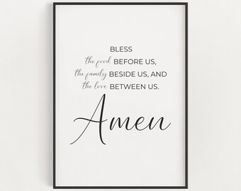 Dining Room Sign, Bless the Food Before Us, Printable Wall Art, Minimalist Kitchen Wall Decor, Housewarming Gift, Thanksgiving Printable