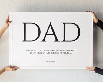 Proverbs 20:7 Printable Bible Verse Wall Art, Christian Father's Day Gift, Modern Typography Christian Dad Scripture Digital Download Print