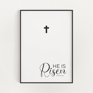 Mateo 28:6 Resucitó, versículo bíblico imprimible de Pascua con cruz, obra de arte digital descargable de las Escrituras de resurrección cristiana