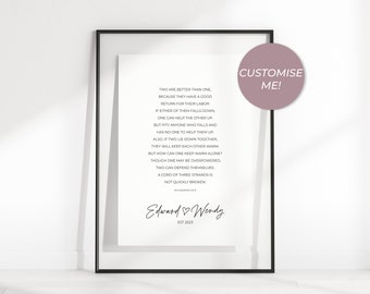 Personalized Bible Verse Printable, Custom Names Scripture Digital Print, Christian Wedding Gift Ecclesiastes 4:9-12 Two Are Better Than One
