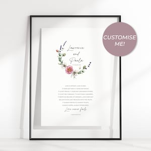 1 Corinthians 13:4-8 Custom Names Printable Bible Verse Wall Art, Floral Scripture Digital Print, Personalized Couple Christian Wedding Gift