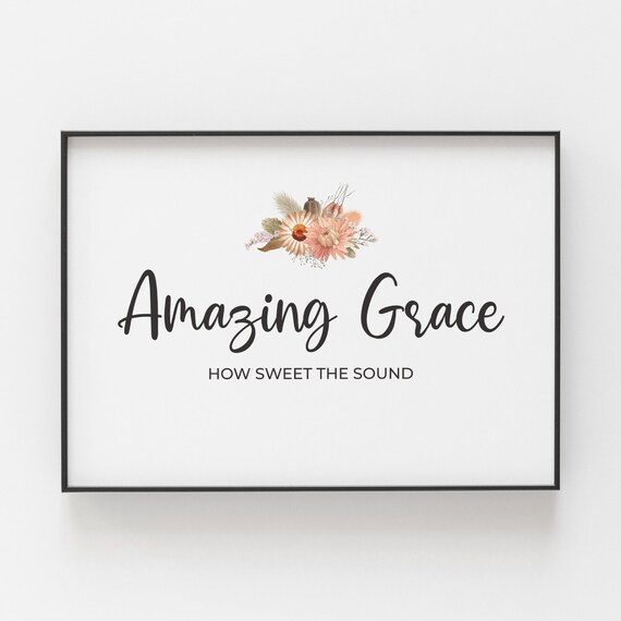 Amazing Grace Printable Christian Hymn Wall Art With Watecolor Etsy