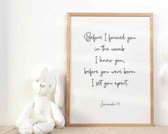 Jeremiah 1:5 Before I Formed You in the Womb Christian Nursery Bible Verse Wall Art Printable, Kids Scripture Digital Print Boy or Girl Room