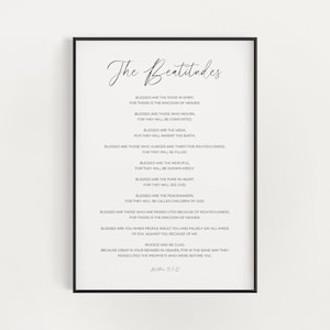 The Beatitudes, Bible Verse Printable, Minimalist Christian Wall Art, Modern Scripture Art, Blessed Digital Download, Matthew 5:3-12