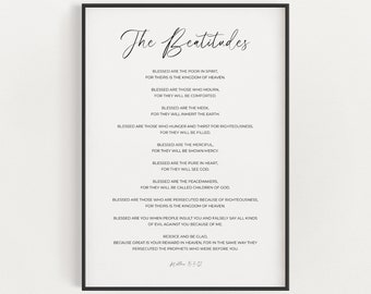 Die Seligpreisungen, Bibelvers druckbar, minimalistische christliche Wandkunst, moderne Schriftkunst, gesegnet digitaler Download, Matthäus 5:3-12