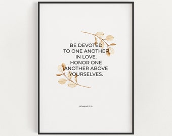 Romans 12:10, Christian Wedding Sign, Be Devoted to One Another In Love, Modern Minimalist Christian Wall Art, Bible Verse Digital Download