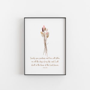 Psalm 23:6 Scripture Printable, Wild Flower Print, Floral Psalm Wall Art, Aesthetic Christian Digital Download, Bible Quote Wall Decor Print
