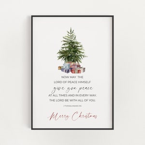 2 Thessaloniciens 3:16 Citation de paix Écriture de Noël chrétien Art mural imprimable avec arbre de Noël aquarelle, verset de la Bible d'hiver Imprimer