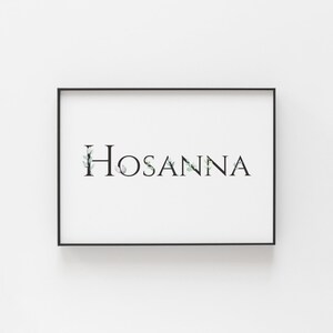 Hosanna Pascua imprimible arte de la pared con vegetación de acuarela, decoración botánica cristiana de Pascua, descarga digital de las Escrituras minimalistas
