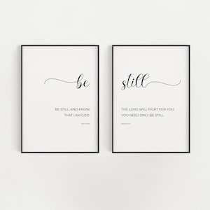 Be Still Set of 2 Printable Bible Verse Typography Art, Psalm 46:10 Modern Christian Scripture Digital Downloads, Exodus 14 14 Minimal Print