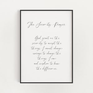 Minimalist Serenity Prayer Printable Wall Art, God Grant Me the Serenity, Addiction Recovery Gift, Mental Health Therapy Office Decor
