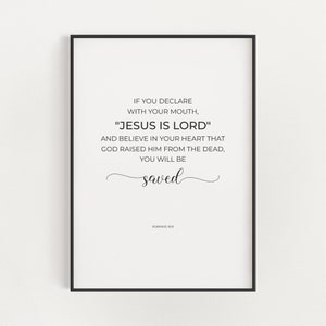 Romanos 10:9 Si declaras con la boca Escritura de Pascua Arte de pared imprimible, Versículo bíblico de Cuaresma cristiano minimalista Impresión de descarga digital