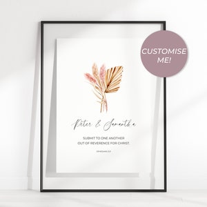 Ephesians 5:21 Custom Names Printable Bible Verse Wall Art, Boho Floral Scripture Digital Print, Personalized Couple Christian Wedding Gift