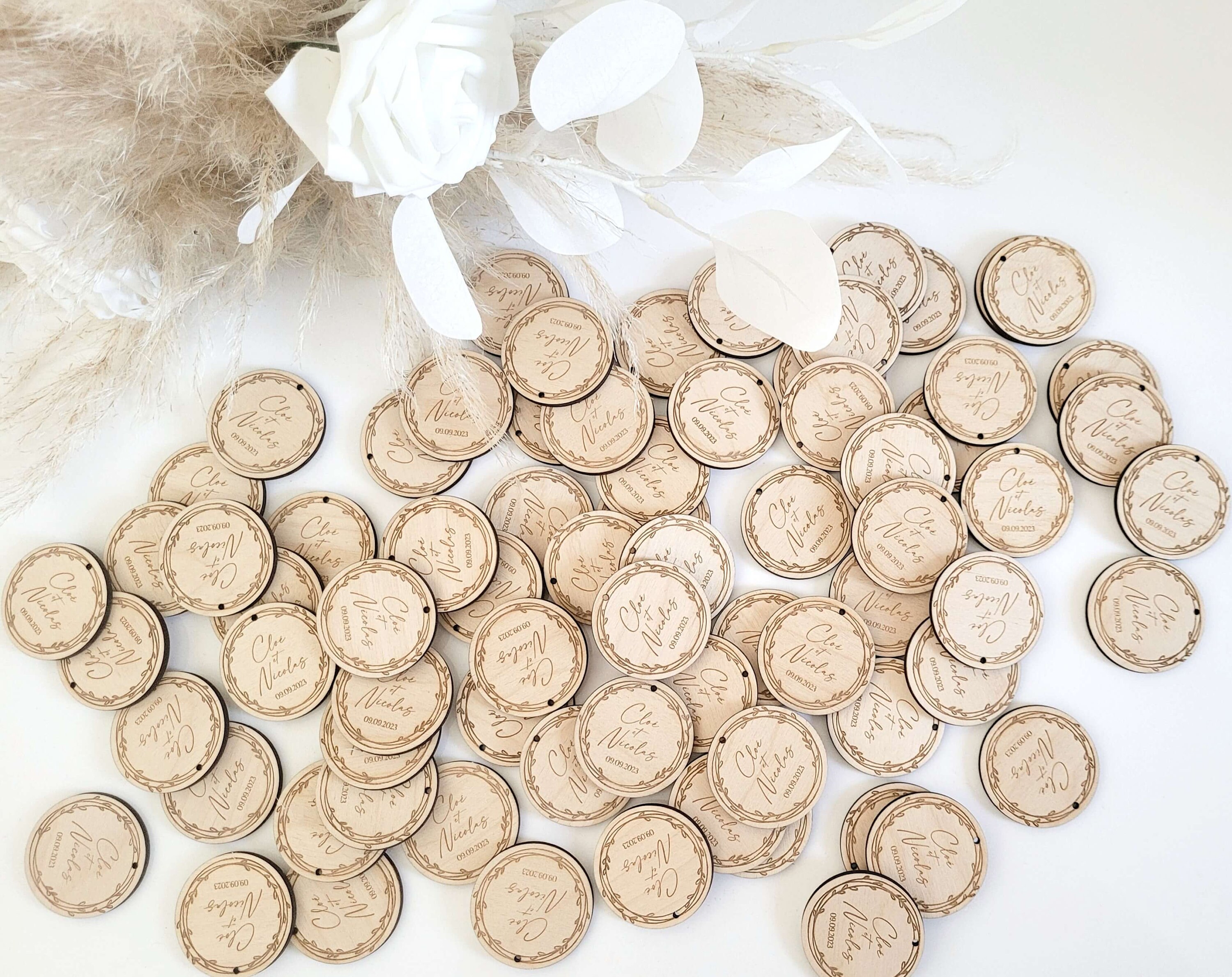 Wooden label⎜Wooden guest gift label | Personalized wedding label | Engraved wedding fan | Wedding guest gift |