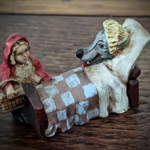 COLD PAINTED BRONZE Little Red Riding Hood and The Big Bad Wolf Figurine