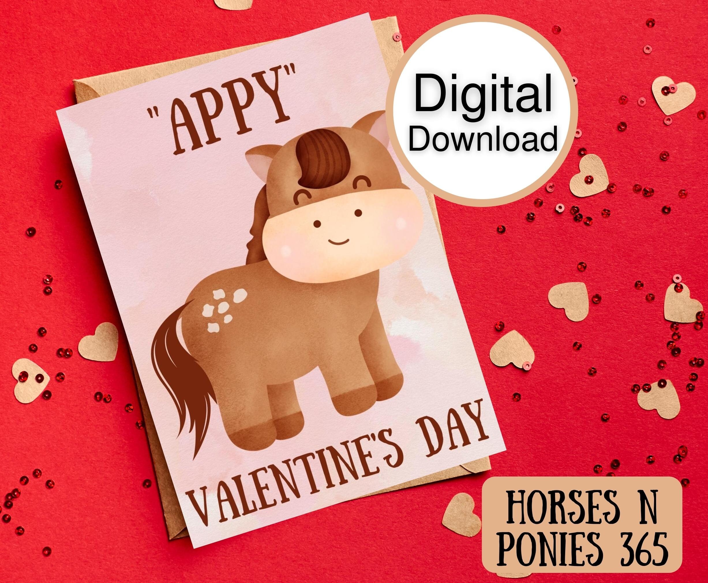 Printable Horse Valentine, Downloadable Cards for Valentines Day, Cute ...