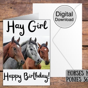 Carte d'anniversaire imprimable, cartes d'anniversaire téléchargeables pour les amoureux des chevaux, cadeaux équestres pour hommes ou femmes, carte de voeux d'anniversaire de propriétaire de cheval