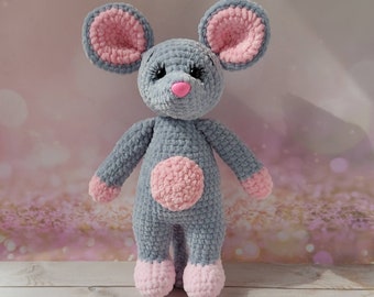 Crochet Plush Mouse: Gray Amigurumi Stuffed Toy (14 Inches)