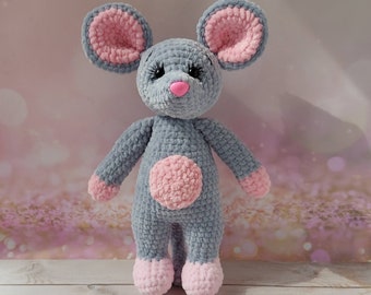 Süße Gehäkelte Maus Gestrickte Maus Stofftier Amigurumi Maus kleine graue Maus