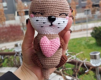Crochet Otter Plush, St. Valentine's Gift, Knitted Animal Toy