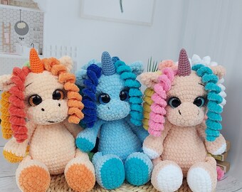 Crochet Unicorn, Stuffed Plush Animal, Birthday Gift