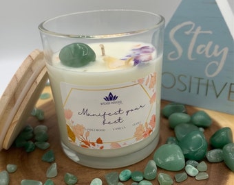 Manifest Your Best, Crystal Candle, Intention Setting Candle, Manifestation Candle, Meditation Candle, Healing Crystal Candle