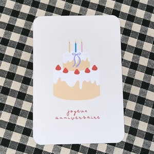 Jolie carte d'anniversaire avec gâteau minimaliste  | carte de voeux  - gâteau vintage, noeuds