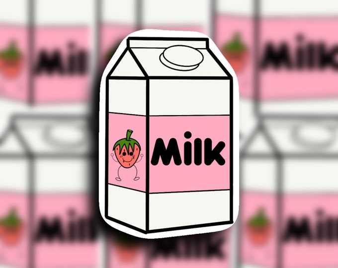 Strawberry Milk Carton | Fruit Laptop Sticker | Pink  Laptop | Scrapbook | Bullet Journal Sticker | Trendy and Cute  Affordable Stickers