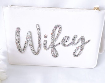 Personalised Clutch Bag, Wedding Bag, Wifey Customised Clutch Bag, Honeymoon Bag, Hen Party Gift, Gift for Bride, Bridal Gift, Gift Wife