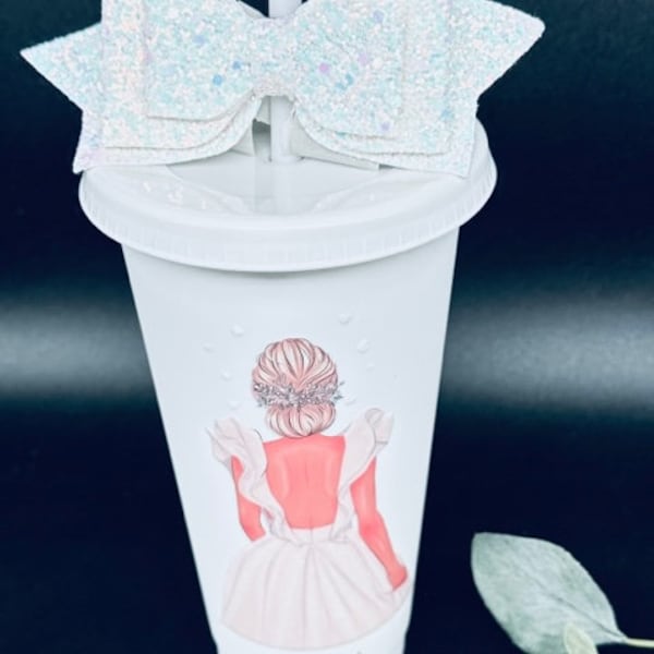 Bride Cold Cup, Gift for Bride to be, Hen Party Cup, Team Bride, Personalised Reusable  Cup, White Cup With Straw Bow, Cold Cup With Straw