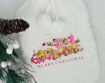 Personalised Hot Water Bottle, Christmas Eve Box Fillers, Faux Fur Hot Water Bottle Cover, Childrens Christmas Gifts, Christmas Gift Idea