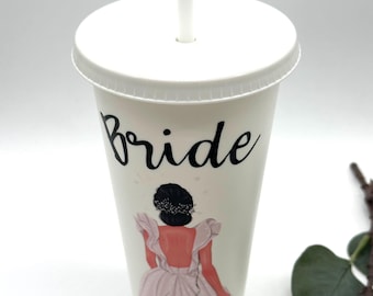 Bride Cold Cup, Gift for Bride to be, Hen Party Cup, Team Bride, Personalised Reusable Cup, White Cup With Straw Bow, Hen Do Cup, 24oz cup