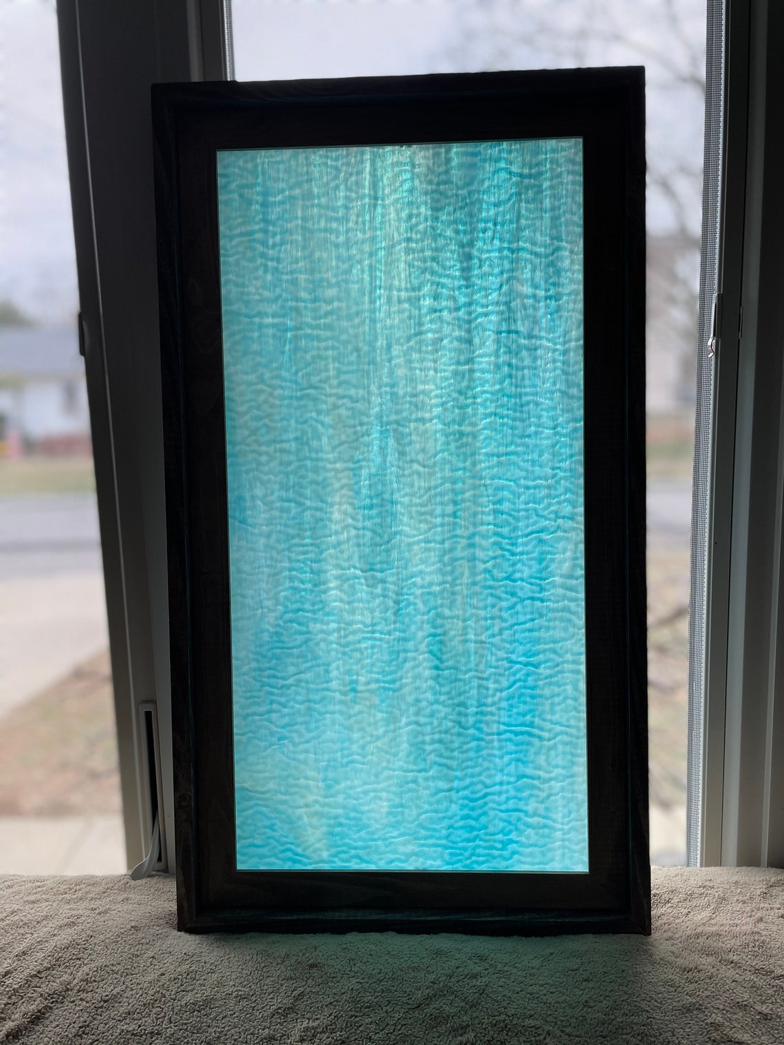 Stained Glass Window Panel Hangingblue Ripple Glasscoastal Etsy