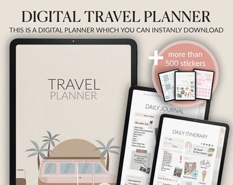 Digital Travel Planner +  500 Stickers | iPad | Vacation Planner | Trip Itinerary | Budget Journal | GoodNotes | Undated | Sticker Bundle