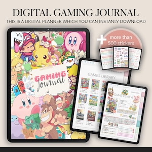 Gaming Journal +  500 Stickers | Cute Video Game Notebook | Gamer&#39;s Logbook and Tracker | GoodNotes Compatible | Interactive Gaming Journal