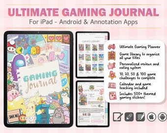 Gaming Journal Digital Planner | iPad PDF Game Tracker, Wishlist & Backlog | GoodNotes Notability | 500 Stickers