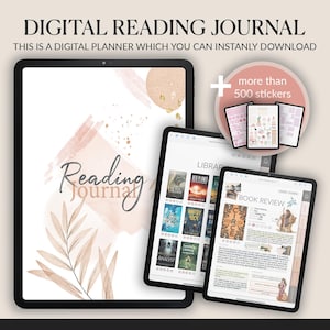 Diario di lettura digitale + 500 adesivi / Libri / Book Tracker / Registro di lettura, Biblioteca / Organizzatore dei desideri / GoodNotes / Download immediato