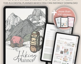 Hiking Planner Digital Journal | GoodNotes iPad PDF | Route Planner, Activity Tracker & Gear Checklist | Hiker Gift