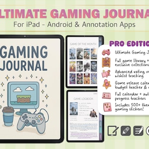 Gaming Journal PRO: Interactive Gamer Logbook + 500 Stickers (GoodNotes PDF)