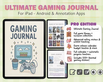 Gaming Journal PRO: registro interattivo del giocatore + 500 adesivi (PDF GoodNotes)