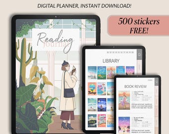 Reading Journal Digital Planner | Book Tracker for GoodNotes iPad | Library Organizer & Wishlist | Gift for Book Lovers