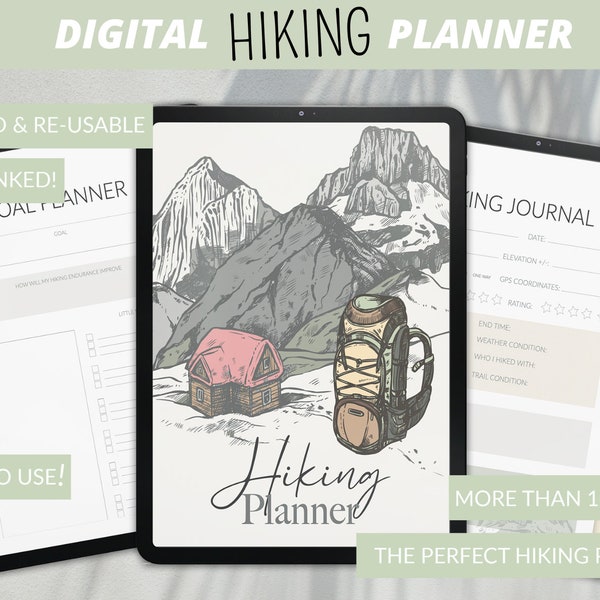 Digital Hiking Planner | iPad | Camping, Hiking Log | Adventure, Travel, Trip | GoodNotes Notability | Outdoor Adventure Diary, Packing List