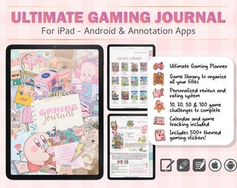 Digital Gaming Journal for Gamers | GoodNotes PDF Planner + 500 Stickers | Game Tracker | Wishlist | Backlog