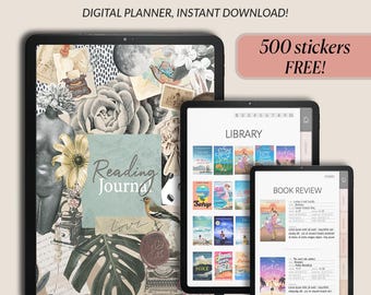 Reading Journal Digital Planner | Book Tracker for GoodNotes iPad | Library Organizer & Wishlist | Gift for Book Lovers