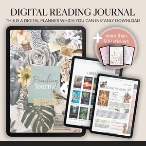 Diario di lettura digitale + 500 adesivi / Libri / Book Tracker / Registro di lettura, Biblioteca / Organizzatore dei desideri / GoodNotes / Download immediato